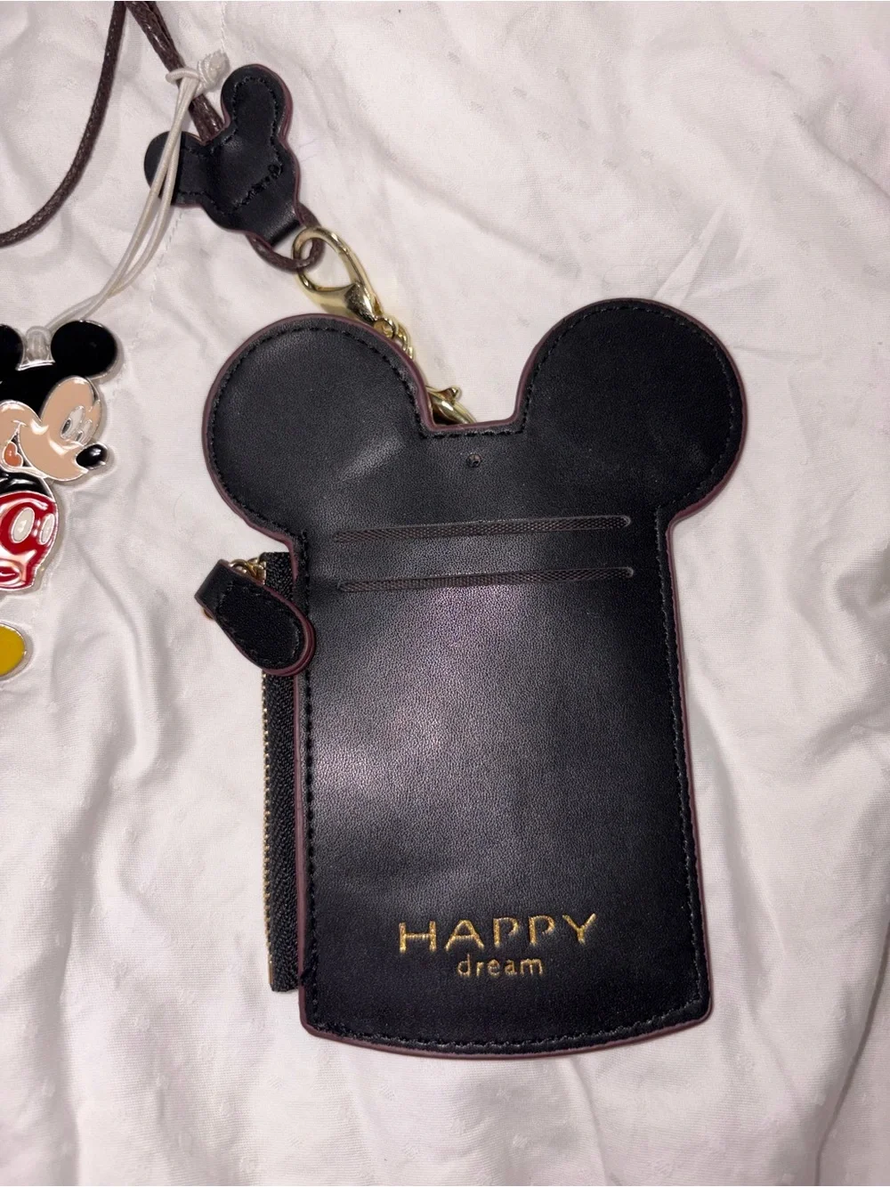 Happy Dream Mickey Mouse ID/Card Holder Lanyard Travel with enamel charm